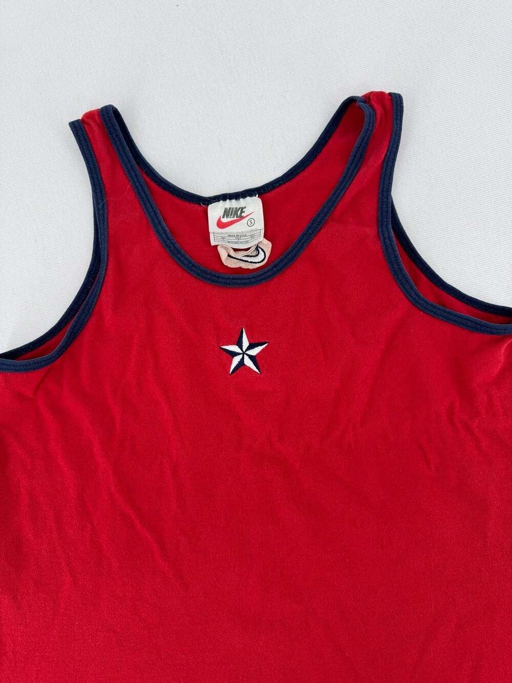 Nike Tank Top Size S Red Navy Star Embroidered Made in USA